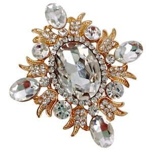 Vintage Gold Tone Rhinestone Sunburst Brooch 3" Hollywood Regency Pin 80s 90s